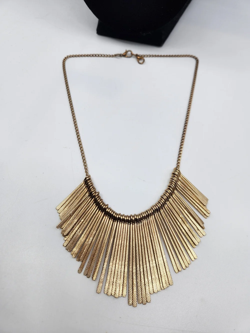 Gold Tone Metal Fringe Statement Necklace